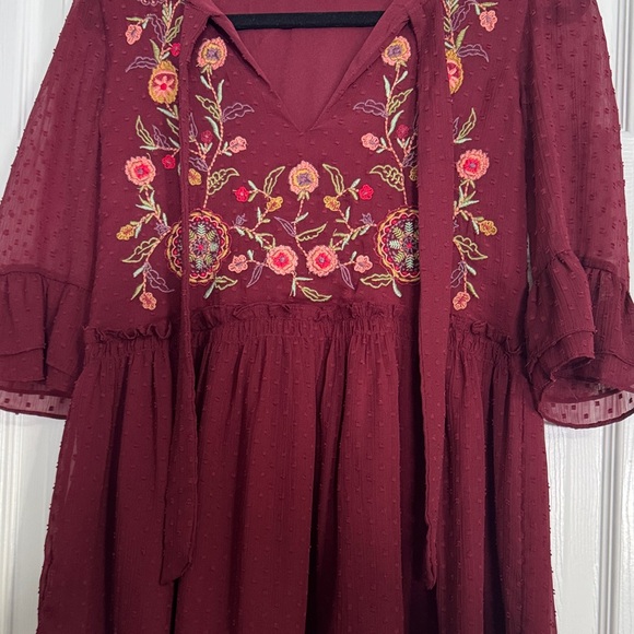 Zara Maroon dress size Small with embroidered floral pattern - Picture 8 of 12